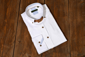 TRACHTENHEMD WIT-BLAUW MET LEREN KRAAG