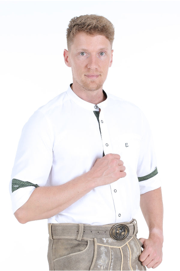 TRACHTENHEMD STEHKRAAG WIT-GROEN